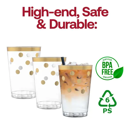 Clear with Gold Dots Round Disposable Plastic Tumblers - 12 oz. (240 Cups) {4}