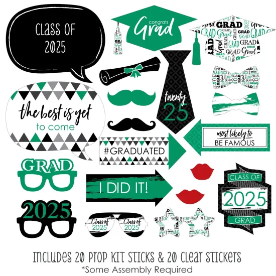 Big Dot of Happiness Green 2025 Graduation Party Photo Booth Props Kit - 20 Count {3}