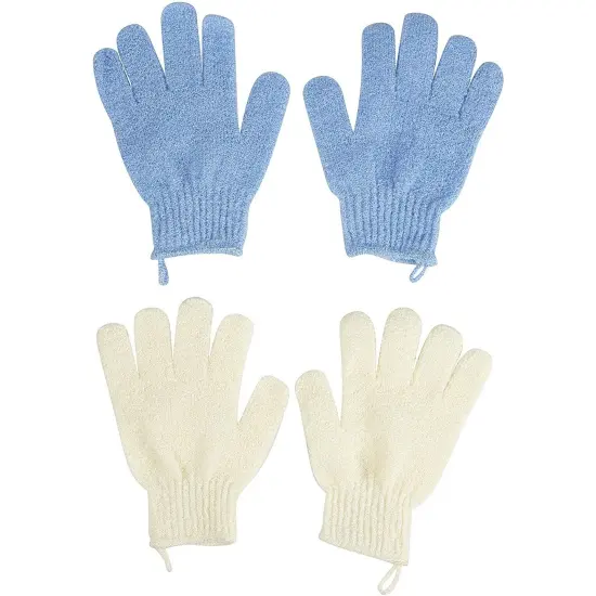 6 Pairs Body Exfoliating Shower Gloves with Hanging Loop, Bath Scrub Wash Mitt for Women, Men, Spa, Massage (Red, Cream, Blue, Pink, Green, Turquoise) Multicolor {6}