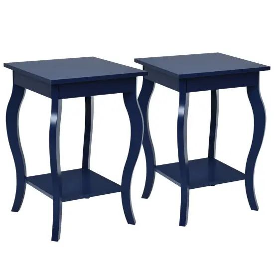 Set of 2 Accent Side Tables with Shelf White {10}