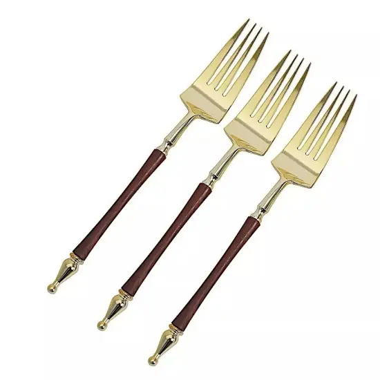 24 Gold Brown 8 in Disposable Plastic FORKS Roman Column Handle Party Events {1}