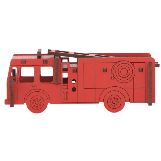 Little & Wood: Woodlet: Medium - Fire Engine - Red, 3D Wooden Kit-Set, Rescue Emergency Vehicle Puzzle, Easy Assembly Model, Pop Build Fun, Ages 6+ {3}
