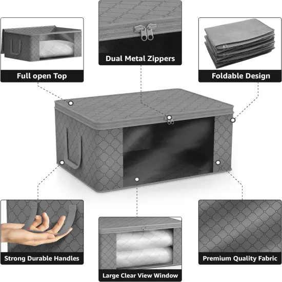 Sorbus Medium Clothes Storage Bag 1 Pack, Blanket Organizater Bin with Window, Lids, and Handles Gray {5}