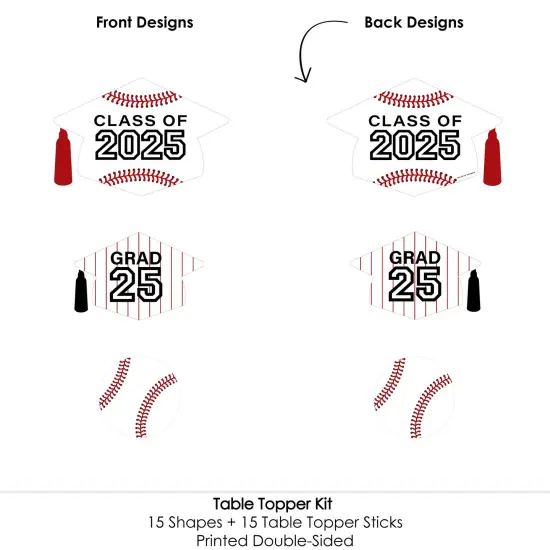 Big Dot of Happiness Grad Baseball - 2025 Graduation Party Centerpiece Sticks - Table Toppers - Set of 15 {6}