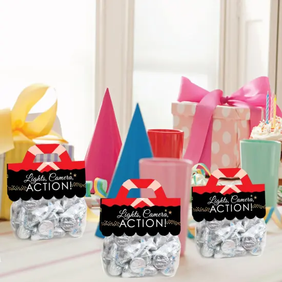 Big Dot of Happiness Red Carpet - DIY Movie Night Party Clear Goodie Favor Bag Labels - Candy Bags with Toppers - Set of 24 {7}