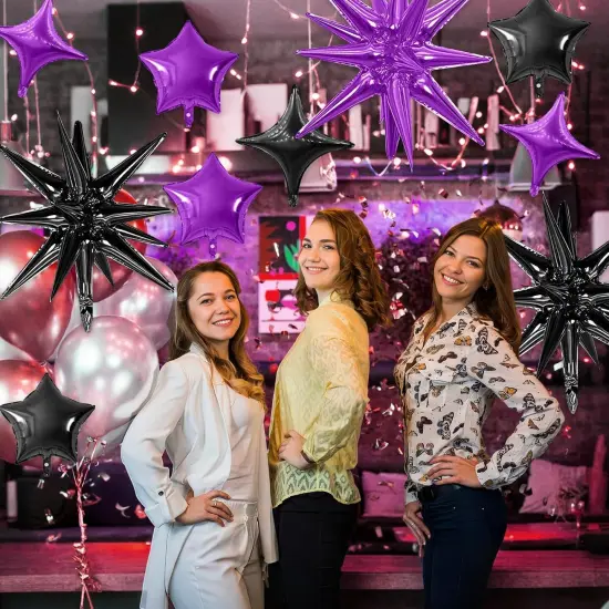 16Pcs Star Foil Balloons(Black Purple) {5}