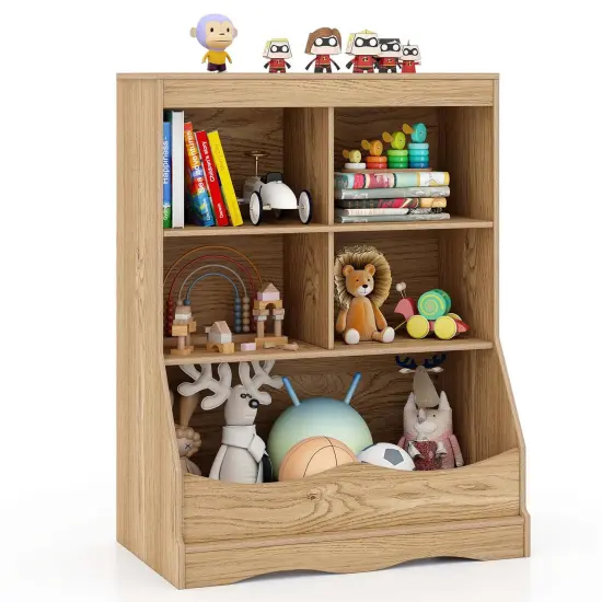 Costway 3-Tier Children's Multi-Functional Bookcase Toy Storage Bin Floor Cabinet Gray/White/Natural {8}