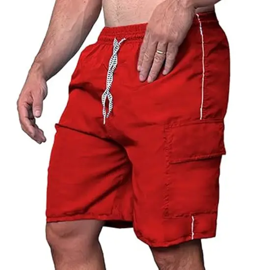 WUHOU Men's Swimming Trunk Set Red {3}