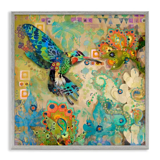 Stupell Industries Boho Hummingbird Pattern Framed Giclee Art Gray Frame {1}