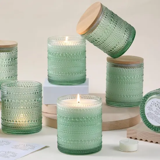 8 Pack 14 OZ Empty Glass Candle Making Jars with Bamboo Lids and Labels {1}