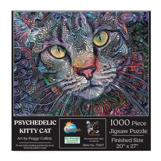 Sunsout Psychedelic Kitty Cat 1000 pc Jigsaw Puzzle 71307 {4}