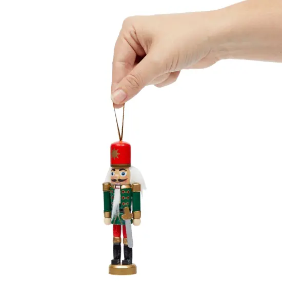 6 Pack Wood Nutcracker Ornaments for Christmas Tree, Rustic Holidays Decorations in 6 Designs (7.2 x 1.1 x 1.1 Inches) Red {3}