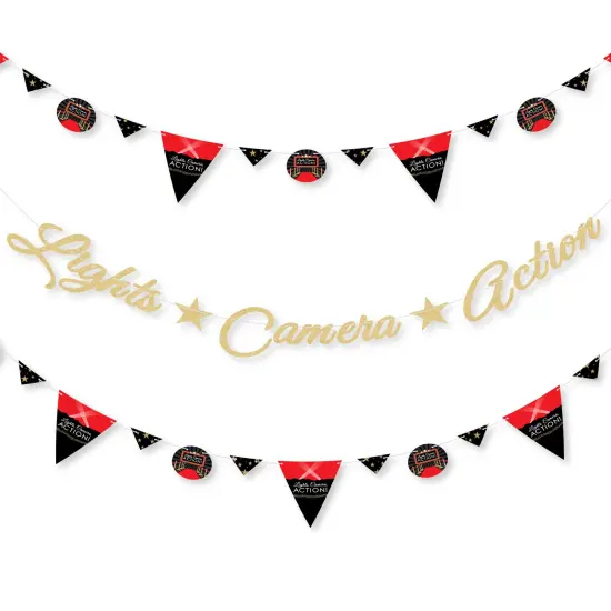 Big Dot of Happiness Red Carpet - Movie Party Letter Banner Decor 36 Cutouts & No-Mess Real Gold Glitter Lights Camera Action Banner Letters {1}