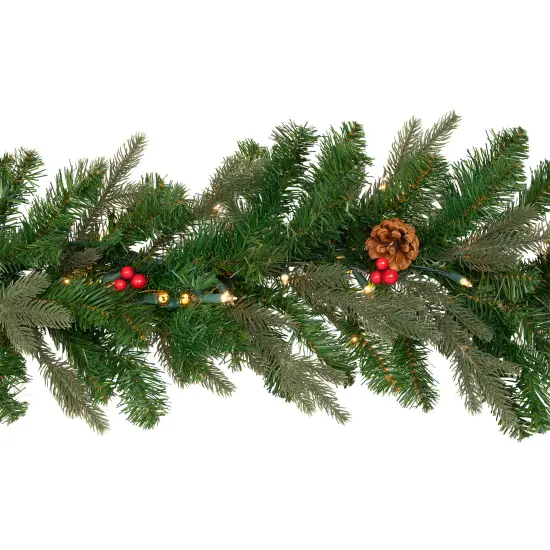 Northlight Real Touch™ Pre-Lit Mixed Noble Spruce Garland - 9' x 14" - Clear Lights Green {5}