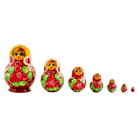 Set of 7 Red and Green DressNesting Dolls 3.5 Inches {1}
