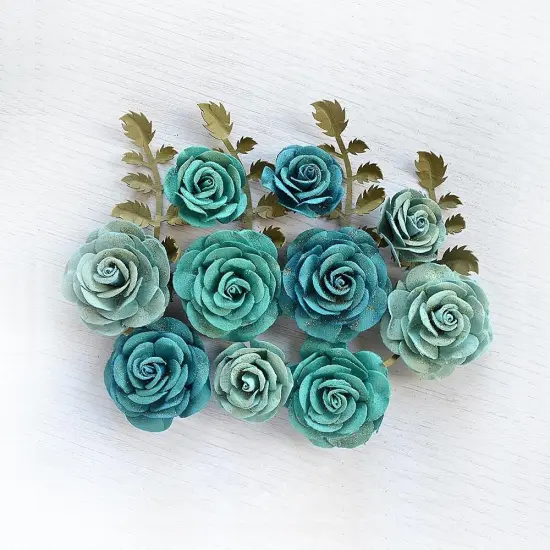 Pack of 3 - Little Birdie Whitney Paper Flowers 14/Pkg-Aqua Medley {3}