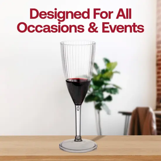 Clear Stripe Round Disposable Plastic Champagne Flutes - 8 oz. (48 Glasses) {6}