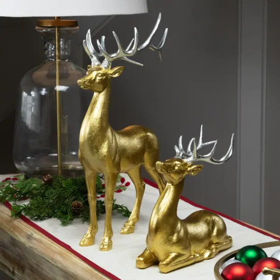 Northlight Standing and Sitting Reindeer Christmas Figures - Gold - Set of 2 {3}