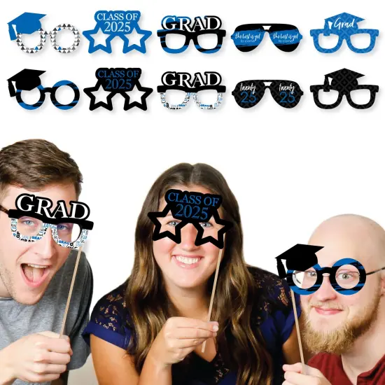 Big Dot of Happiness 2025 Blue Graduation Glasses - Paper Card Stock Party Photo Booth Props Kit - 10 Count {3}