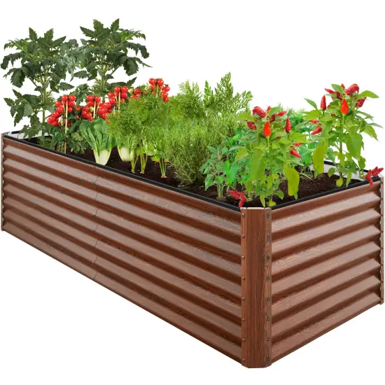 Best Choice Products 8x4x2ft Outdoor Metal Raised Garden Bed, Planter Box for Vegetables, Flowers, Herbs Wood Grain {1}