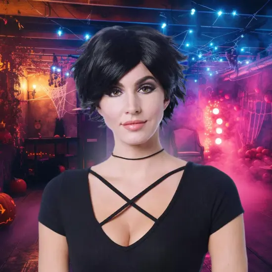 Spiky Short Black Adult Costume Wig {4}