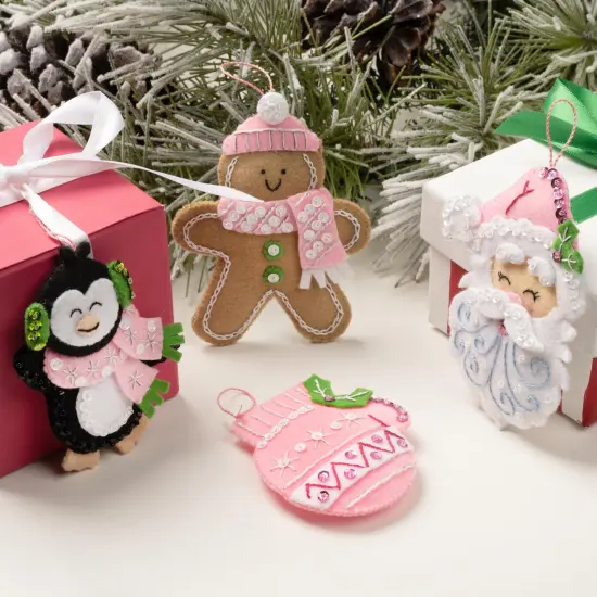 Bucilla Felt Ornaments Applique Kit Set Of 4-Santa Sweets {3}