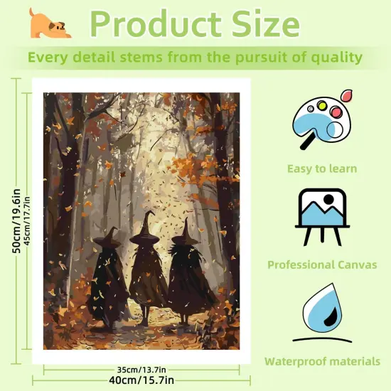 Fall Paint by Numbers Kit for Adults, Witch Paint by Number Adult, Painting by Numbers for Gifts and Home Interior Decor 16x20 Inch {4}