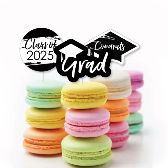 Big Dot of Happiness Black and White 2025 Graduation Party - Dessert Cupcake Toppers - Clear Treat Picks - Set of 24 {6}