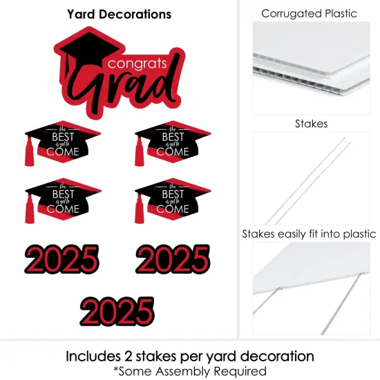 Big Dot of Happiness Red Grad Class of 2025 Outdoor Decorations - Graduation Yard Signs - Set of 8 {6}