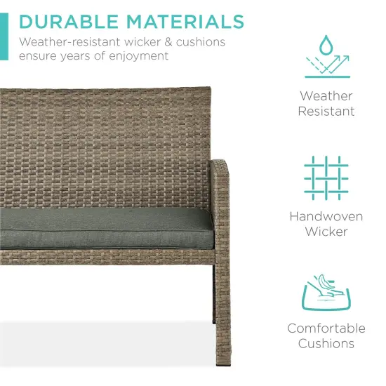 Best Choice Products 4-Piece Outdoor Wicker Patio Conversation Furniture Set w/ Table, Cushions Taupe/Slate Green {3}