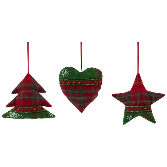 Northlight Plaid Heart, Tree and Star Christmas Ornaments - 5" - Red and Green - Set of 3 {3}