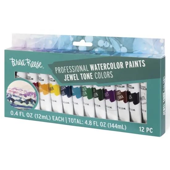 Brea Reese: Professional Watercolor Paint Set - Jewel Tones - 12 Tubes - Luxurious & Rich Colors, Matte Finish, Acid-Free, Non-Toxic, Art Supplies {6}