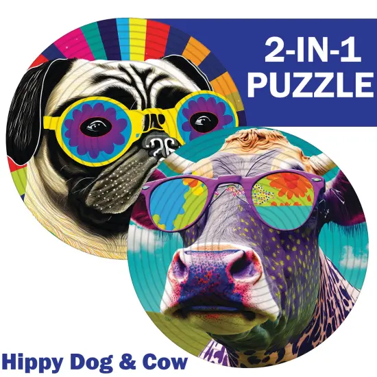 Spin Flip: Puzzle Hippy Dog & Cow- 14 Rings - 2-In-1: Double-Sided Puzzle, Spin-Flip-Solve, 360 Degress Of Puzzling, Fidget Toy, Adults & Kids Ages 8+ {3}