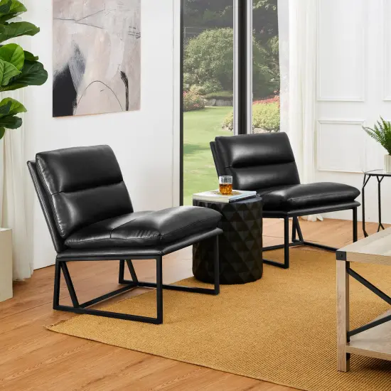 30.25"H Modern Soft PU Leather Armless Accent Chair Set of 2-Black {1}