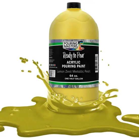 Pouring Masters Lemon Zest Metallic Pearl Ready to Pour Acrylic Pouring Paint - Premium 64-Ounce Pre-Mixed Fluid Acrylic Paint - Fluid Art Supplies for Canvas, Wood, Paper, Tile & Rocks {1}