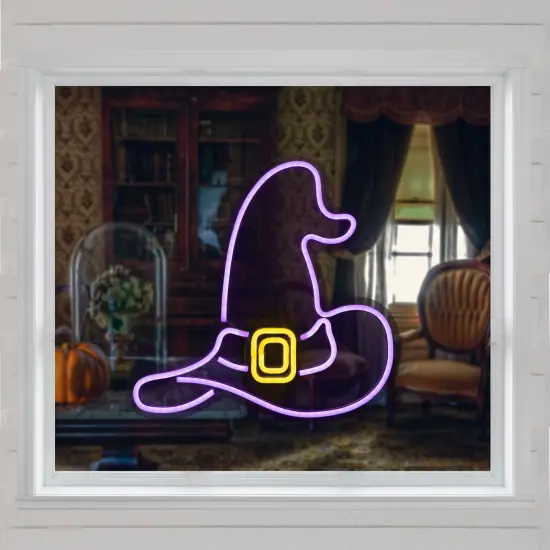 Northlight LED Witch Hat Neon Lighted Halloween Wall or Window Decoration - 15" - Purple {1}