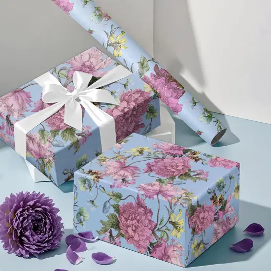 Kraft Floral Wrapping Paper Roll - Mini Roll - 17 Inch x 16.5 Feet - Vintage Floral Design Perfect for Wedding {5}