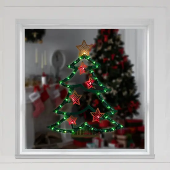 Northlight Lighted Christmas Tree with Stars Window Silhouette - 17.75" Green {4}