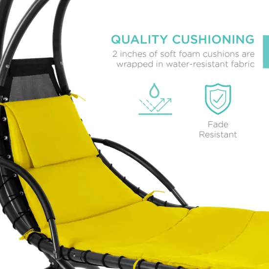 Best Choice Products Hanging Curved Chaise Lounge Chair Swing for Backyard, Patio w/ Pillow, Shade, Stand Yellow {4}