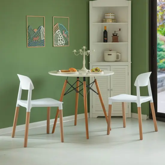 Modern Plastic Dining Chair Open Back with Beech Wood Legs Single White {3}