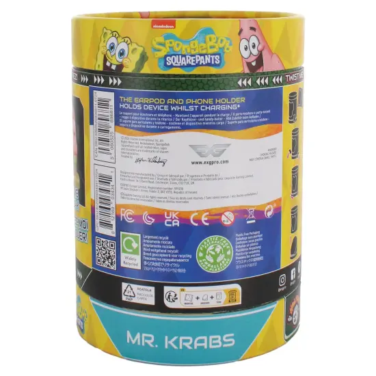 Exquisite Gaming: Cable Guys Holdems: Spongebob: Mr. Krabs - Earbud & Phone Holder,4.5" Mini Collectible With a Twist, TV Series Licensed Figure {6}