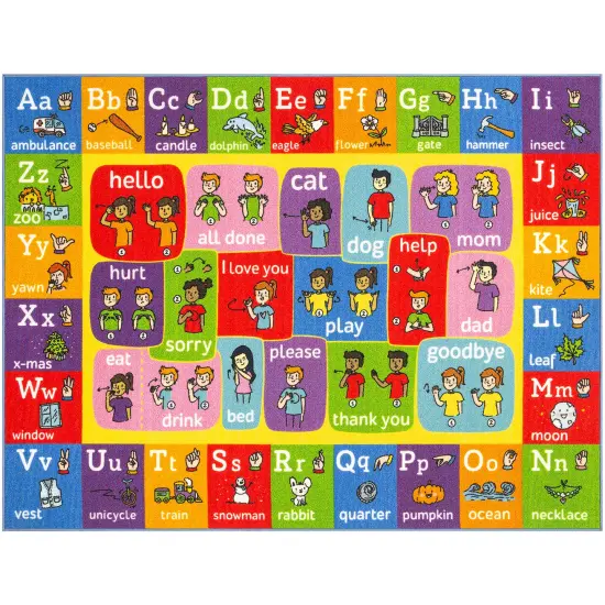 KC Cubs: Educational Rug: ABC Alphabet ASL Sign Language - 3x5' Playmat - Interactive Play, Activity Area Carpet, Bedroom-Classroom, Baby-Toddler-Kids {1}