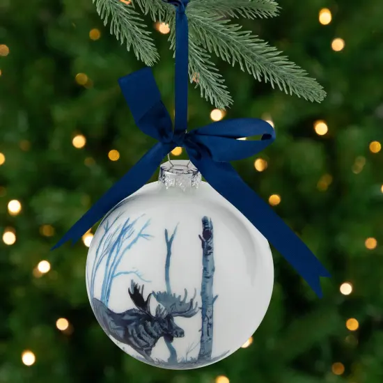 Northlight Moose Glass Christmas Ball Ornament - 4" - White and Blue {1}