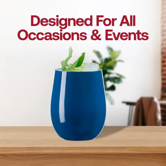 Solid Navy Elegant Stemless Plastic Wine Glasses - 12 oz. (64 Glasses) {6}