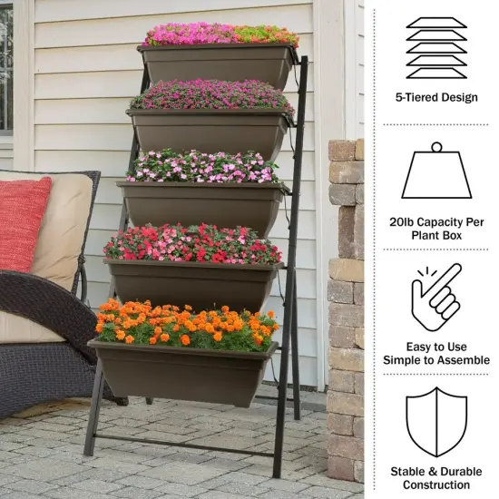 Raised Garden Beds 5 Tier Vertical Garden Planter for Outdoor Plants (Brown) {3}