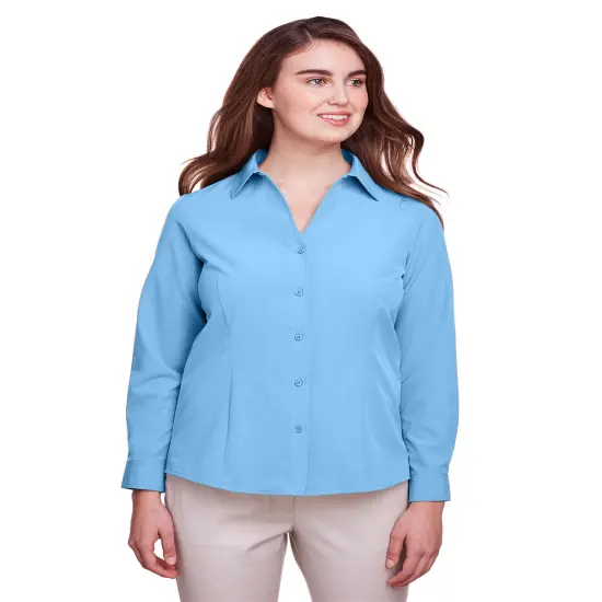 UltraClub&reg; Ladies Bradley Performance Woven Shirt Navy {3}