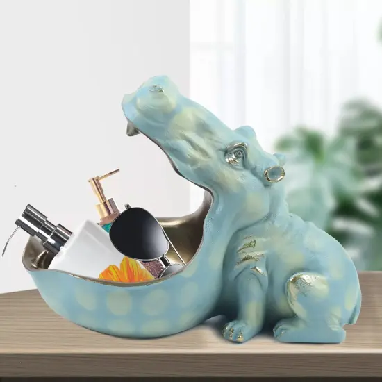 Resin Hippopotamus Figurine Sculpture Hippo Statue Container Home Table Decor {4}