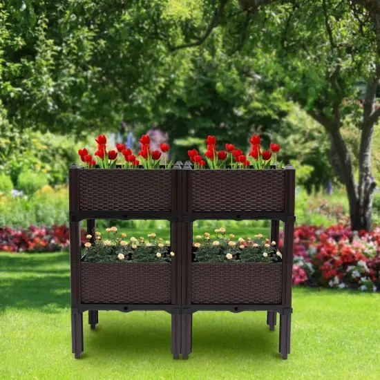 Plastic Raised Garden Bed Outdoor Yard Planter Box Grow Vegetable/Flower/Herb Box {3}