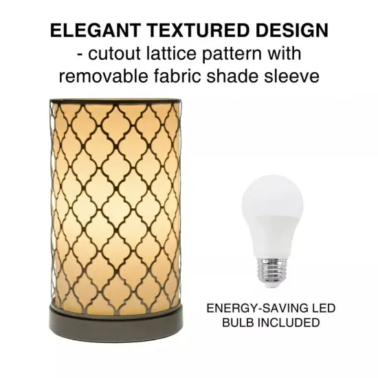 Table Light 11 Inch Metal Quatrefoil Pattern Fabric Shade LED Bulb Included {3}