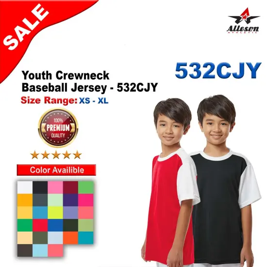 Alleson Athletic&reg; Youth Crewneck Baseball Jersey Navy/ white {2}
